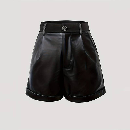 Commuter high-waisted PU lederhosen rolled hem