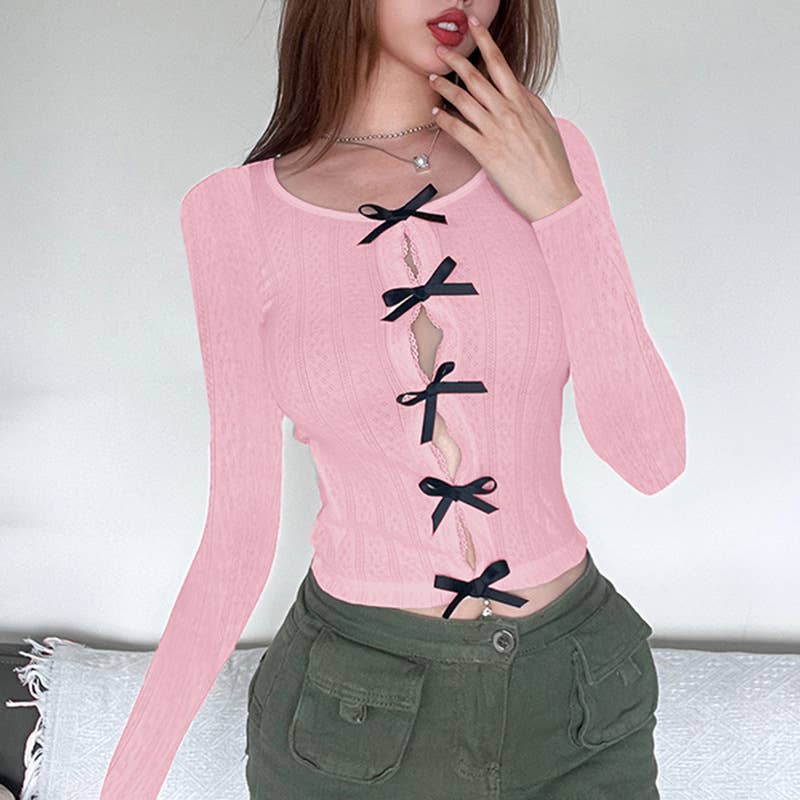Slim fabric hollow-out long-sleeved base shirt