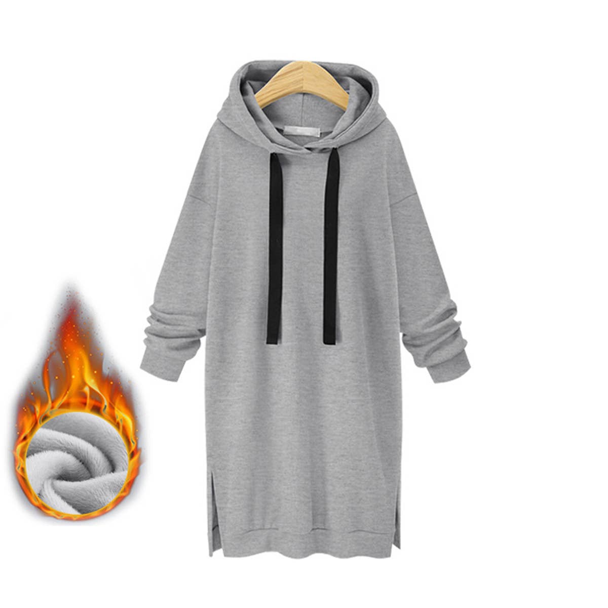 SOLID COLOR LONG-SLEEVED HOODED CASUAL HOODIE DRESS