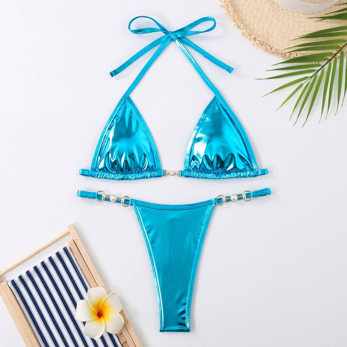 TIE SIDE BIKINI SET - SHINY SOLID COLOR SWIMSUIT