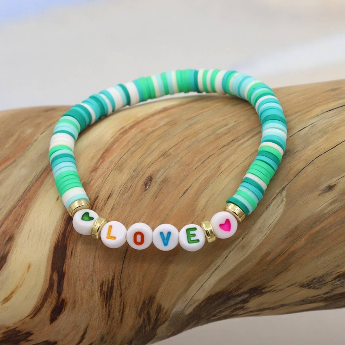 COLORFUL POLYMER CLAY LETTER BEADED BRACELET