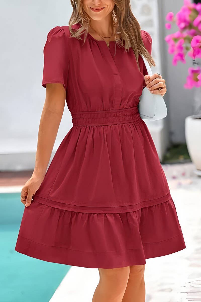 CWDSD10606_WOMEN'S SUMMER V-NECK CASUAL DRESS