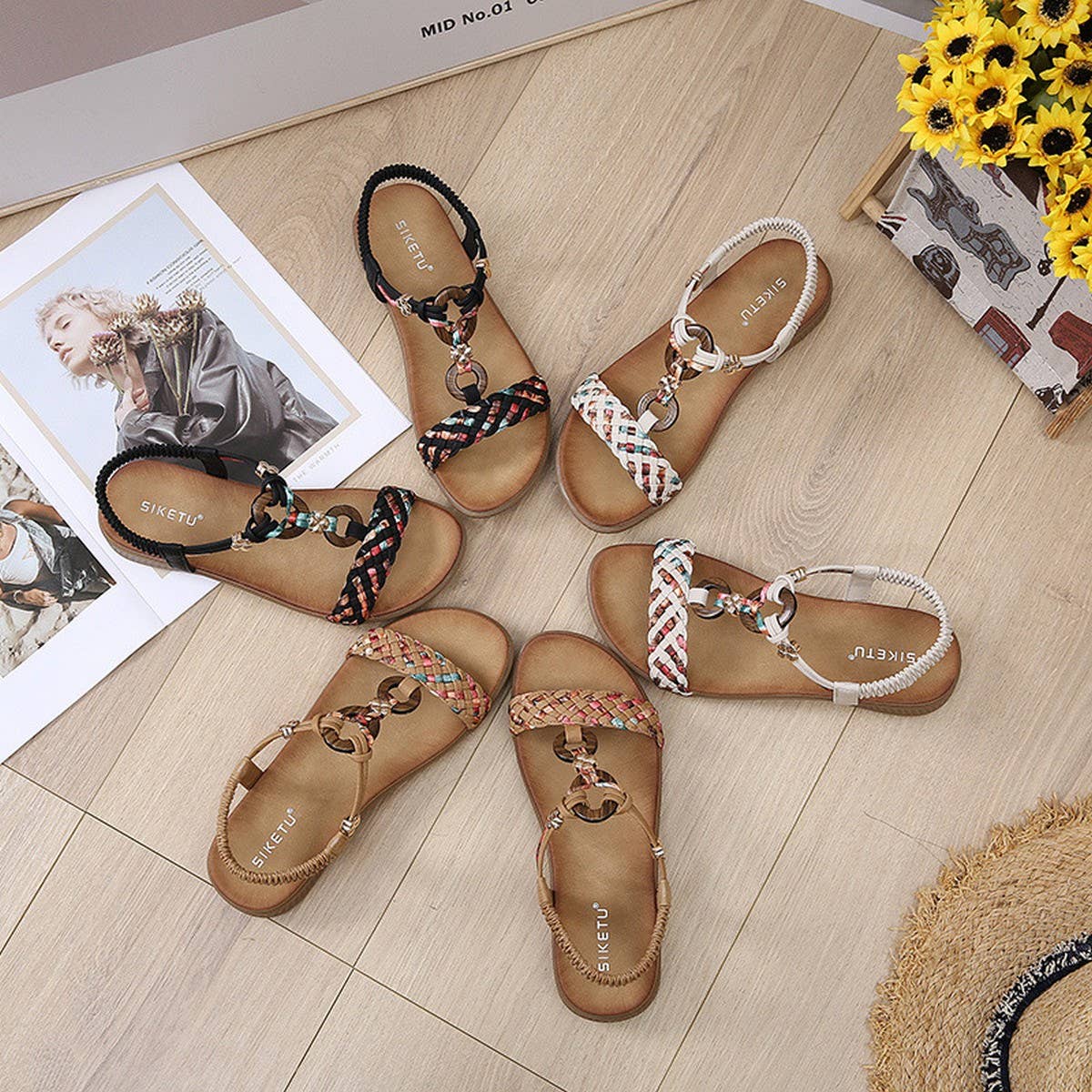 BOHEMIAN RETRO STYLE THICK SOLE FLAT SANDALS_CWSHS0521