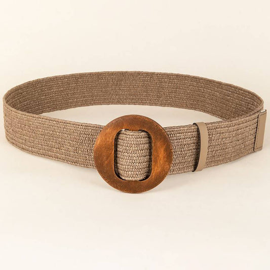 NEW ROUND WOODEN BUCKLE STRAW BELT_CWABE0452