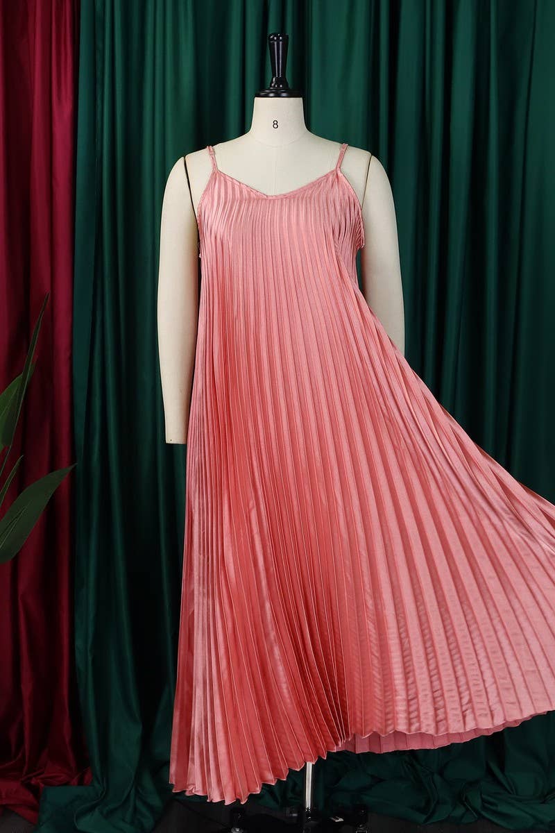 CWDMD1722_PLUS SIZE SLING PLEATED LONG DRESS