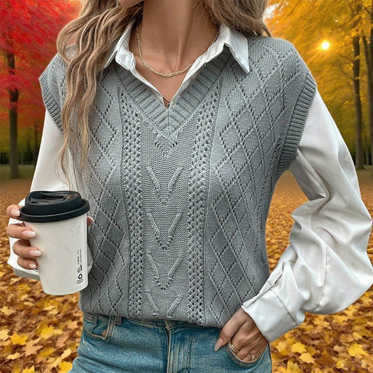 Twisted V-neck pullover knitted vest