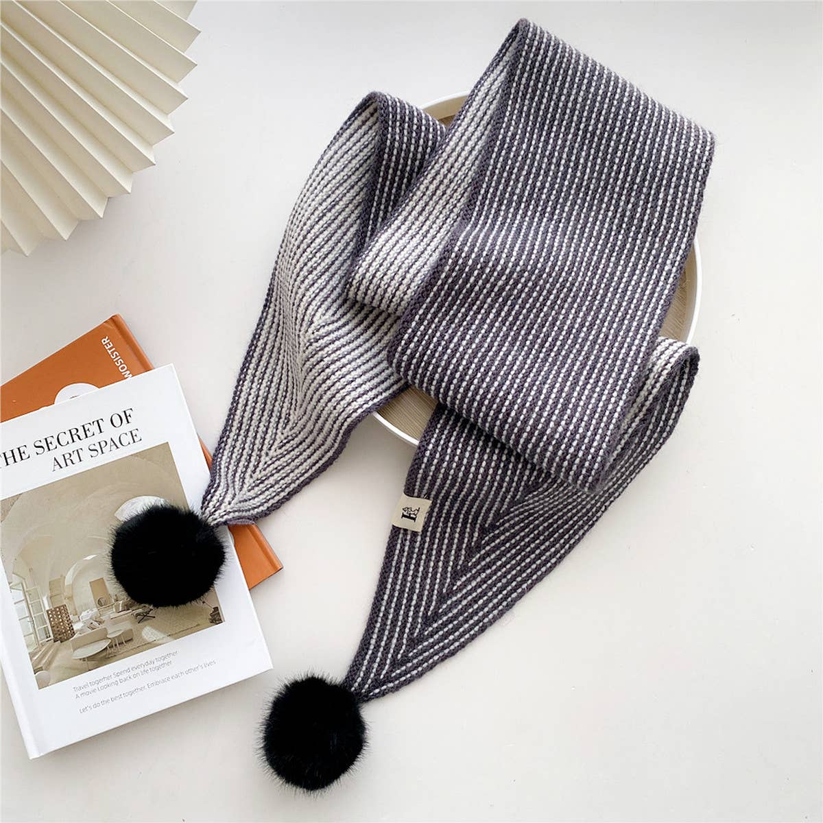 CWASC2387_WOMEN'S WINTER HAIRBALL STRIPED LONG SCARF