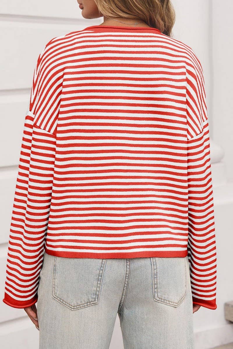 CWOCAL00609_STRIPED COLORBLOCK LONG SLEEVE CARDIGAN SWEATER