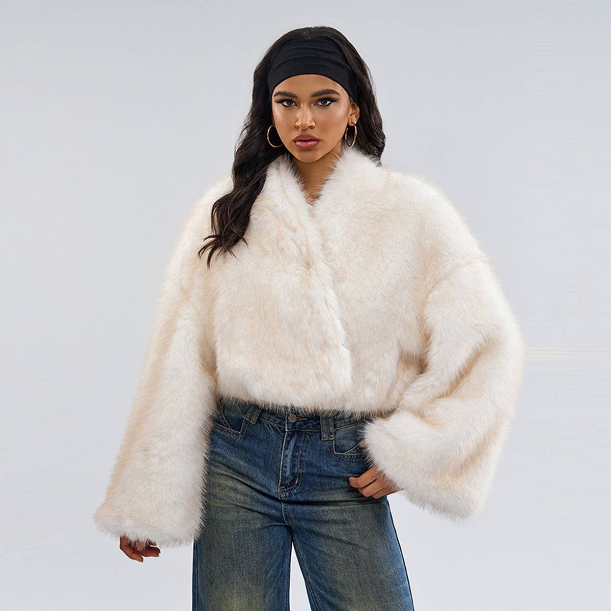 Faux Mink Fur Jacket Women Retro 2-Way Design