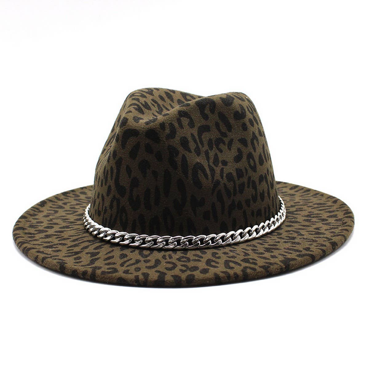 CHAIN LEOPARD PRINT TOP HAT WIDE BRIM JAZZ HAT_CWAH2583