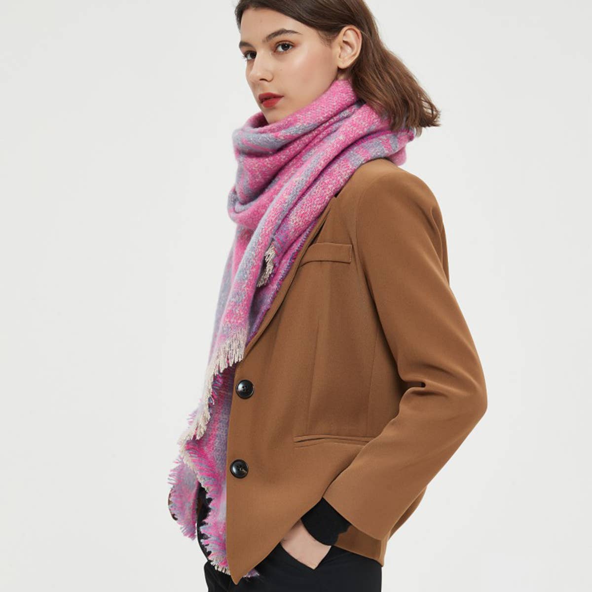 Jacquard Grid Angled Scarf ? Winter Loop Yarn Wrap