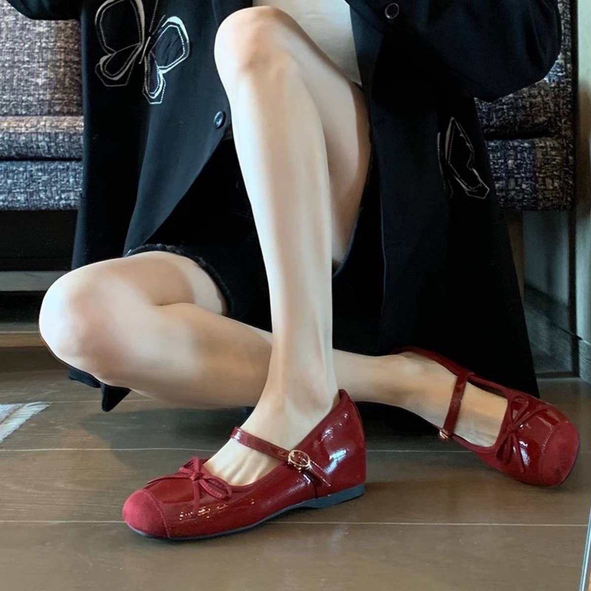 Red Bow Mary Jane Shoes with Hidden Wedge_CWSHF0057