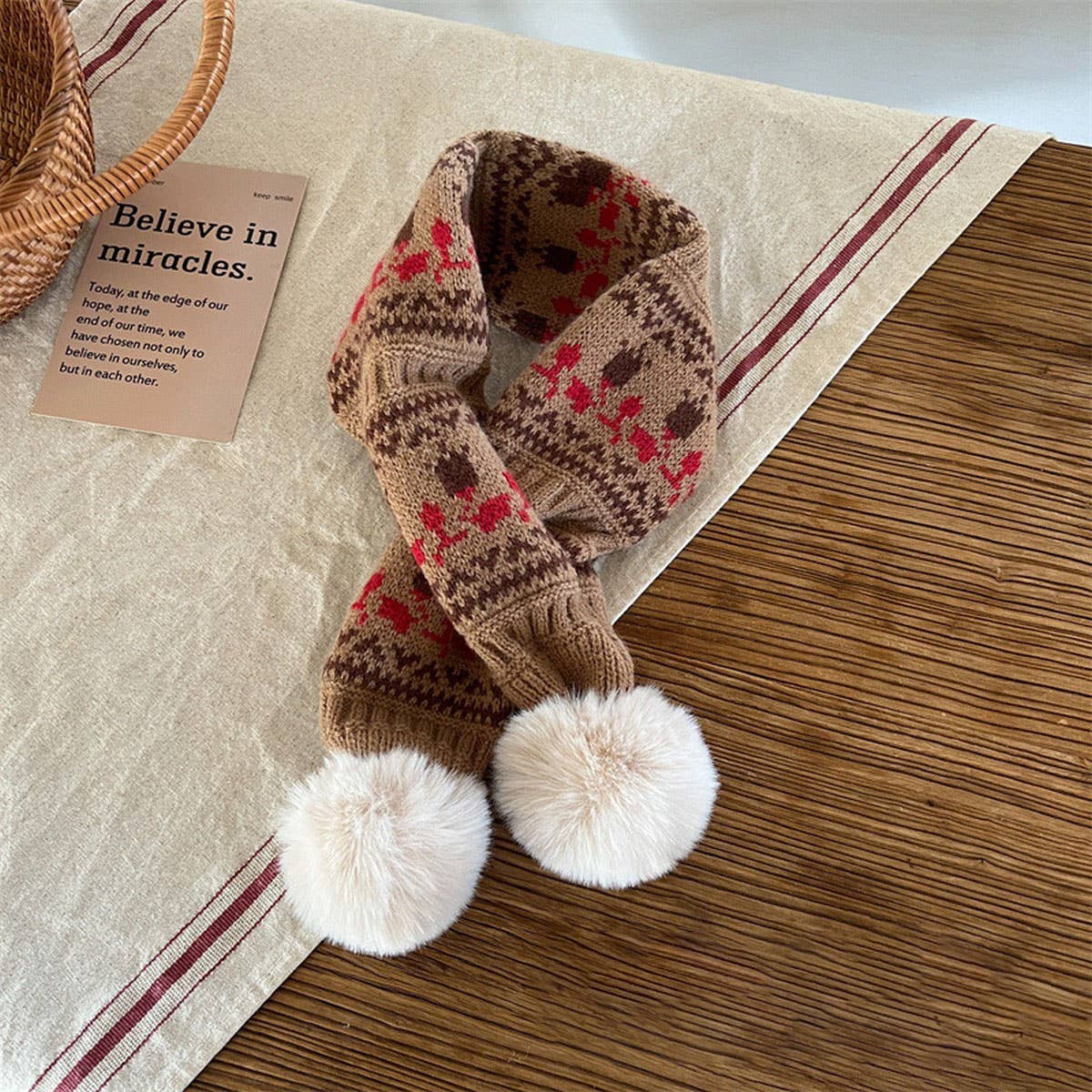 CUTE DOUBLE BALL WARM CHILDREN'S KNITTED SCARF