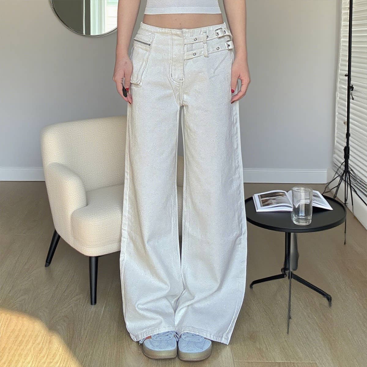 Workwear three-dimensional pocket straight pants