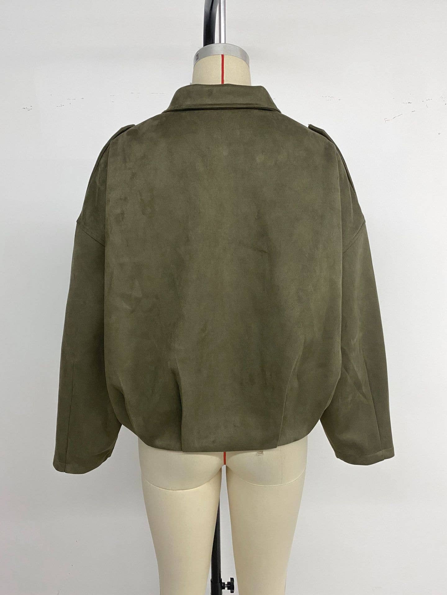 Suede-like velvet military green lapel jacket