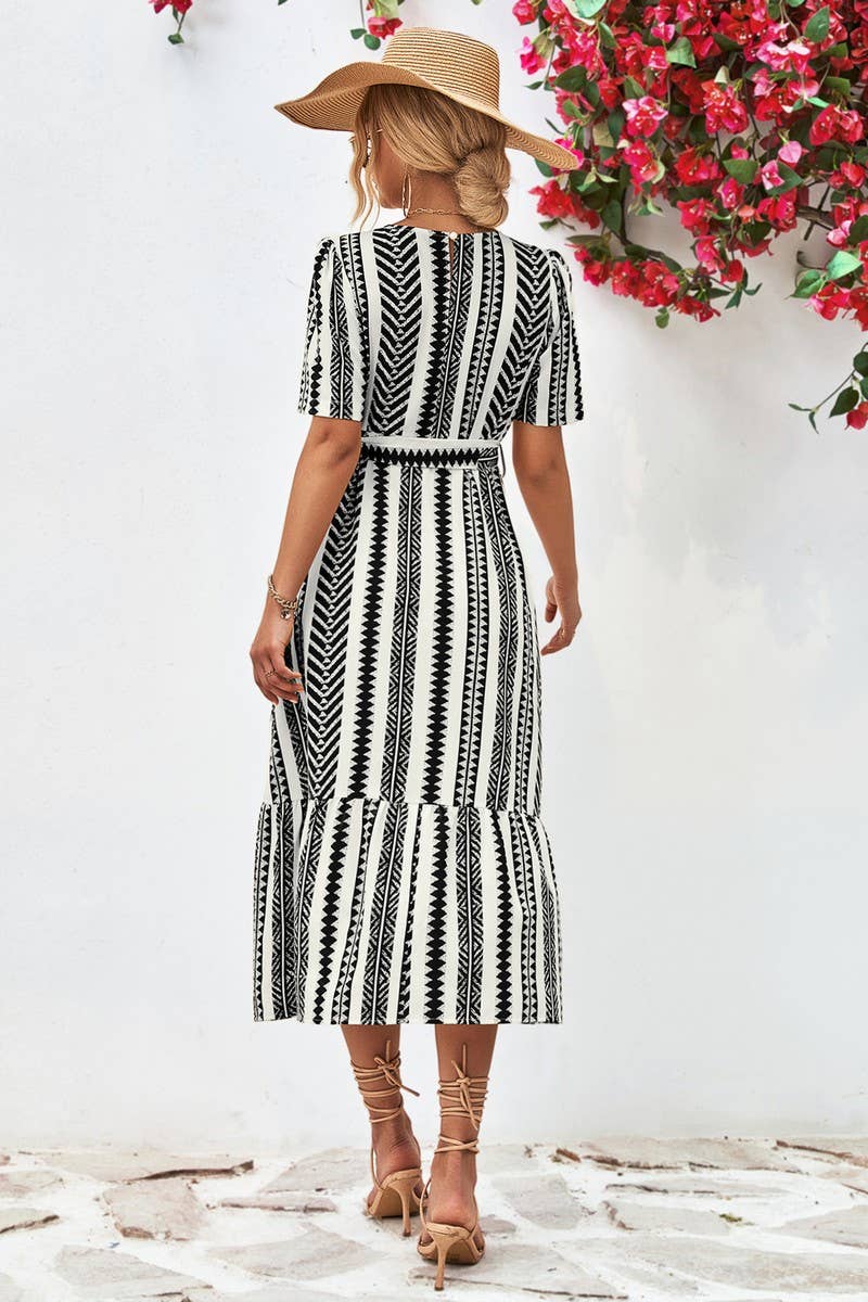 PRINT PUFFY SLEEVE LOOSE DRESS_CWDSD2645