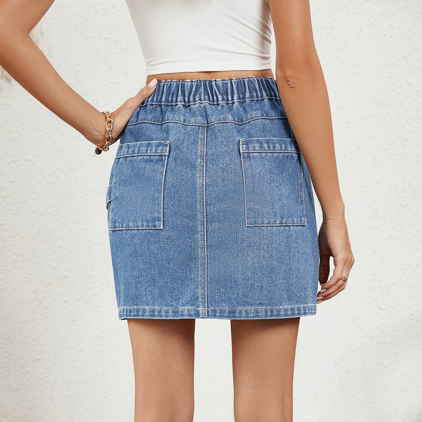 TIGHT WAIST DENIM SKIRT WITH POCKETS