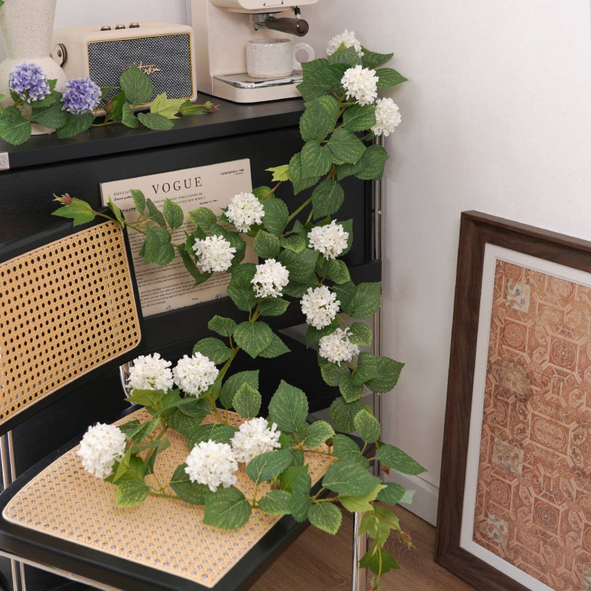 Hydrangea Eucalyptus Vine Garland with 14 Blooms