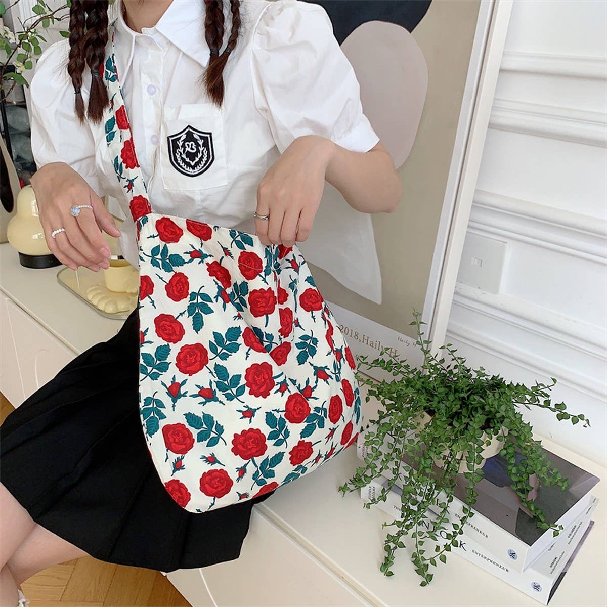 CWAB3894_PRINTED SINGLE SHOULDER SHOPPING BAG CANVAS BAG