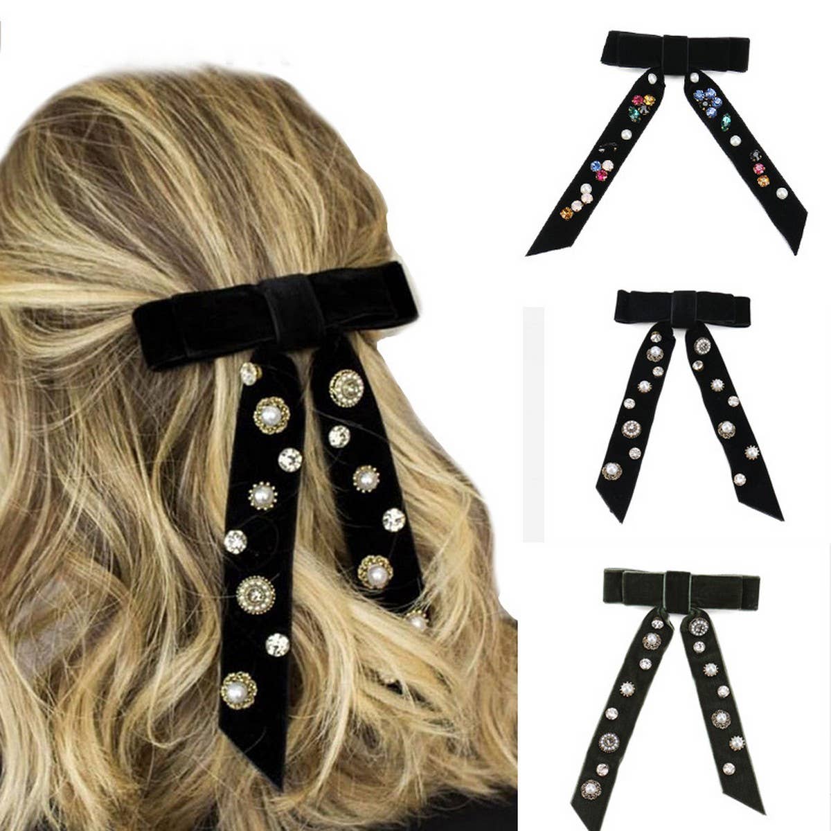 HANDMADE LONG RIBBON VELVET BOW HAIRPIN HEADDRESS