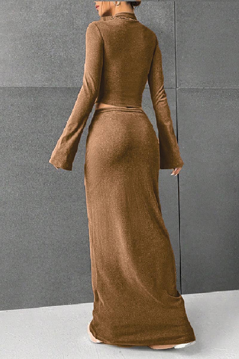 SOLID COLOR PANTS LONG-SLEEVED TOP TWO-PIECE SET