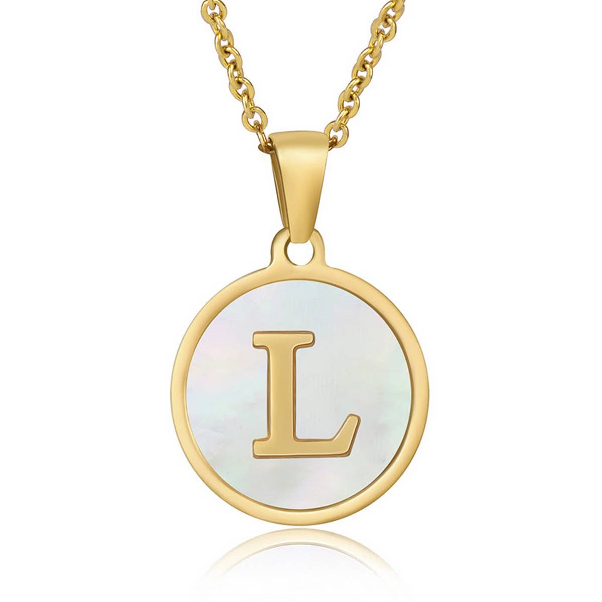 CIRCULAR SHELL ENGLISH LETTER PENDANT NECKLACE