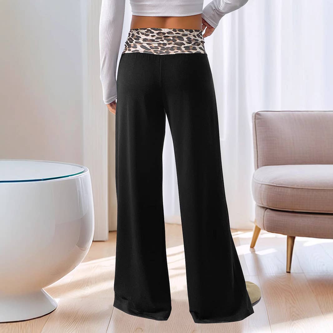 Casual leopard print patchwork wide-leg pants