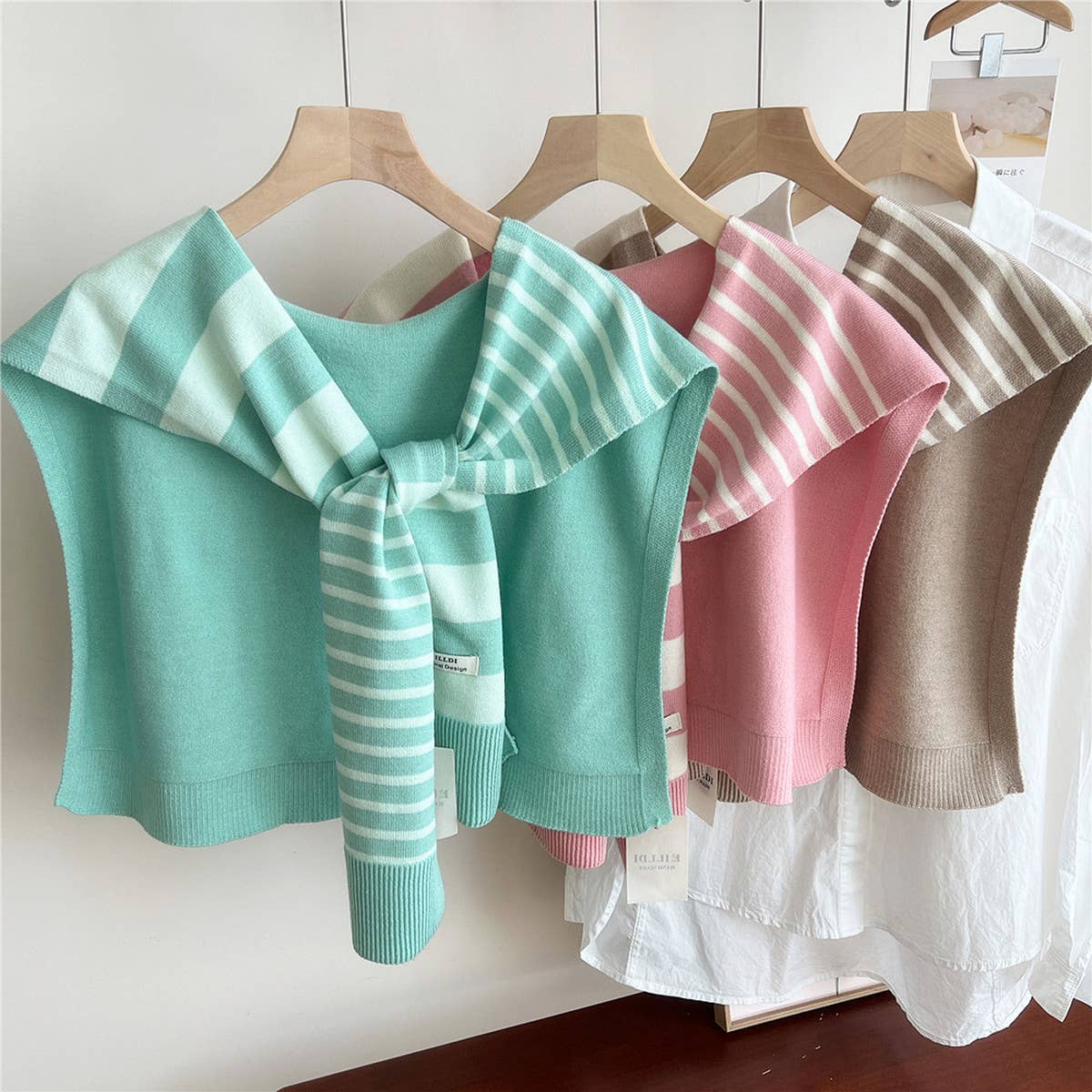 Striped Knit Shawl ??Neck & Shoulder Wrap_CWASC0843