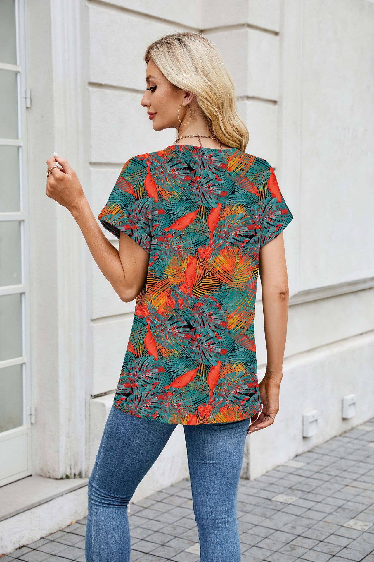 Holiday print crew neck short-sleeved T-shirt