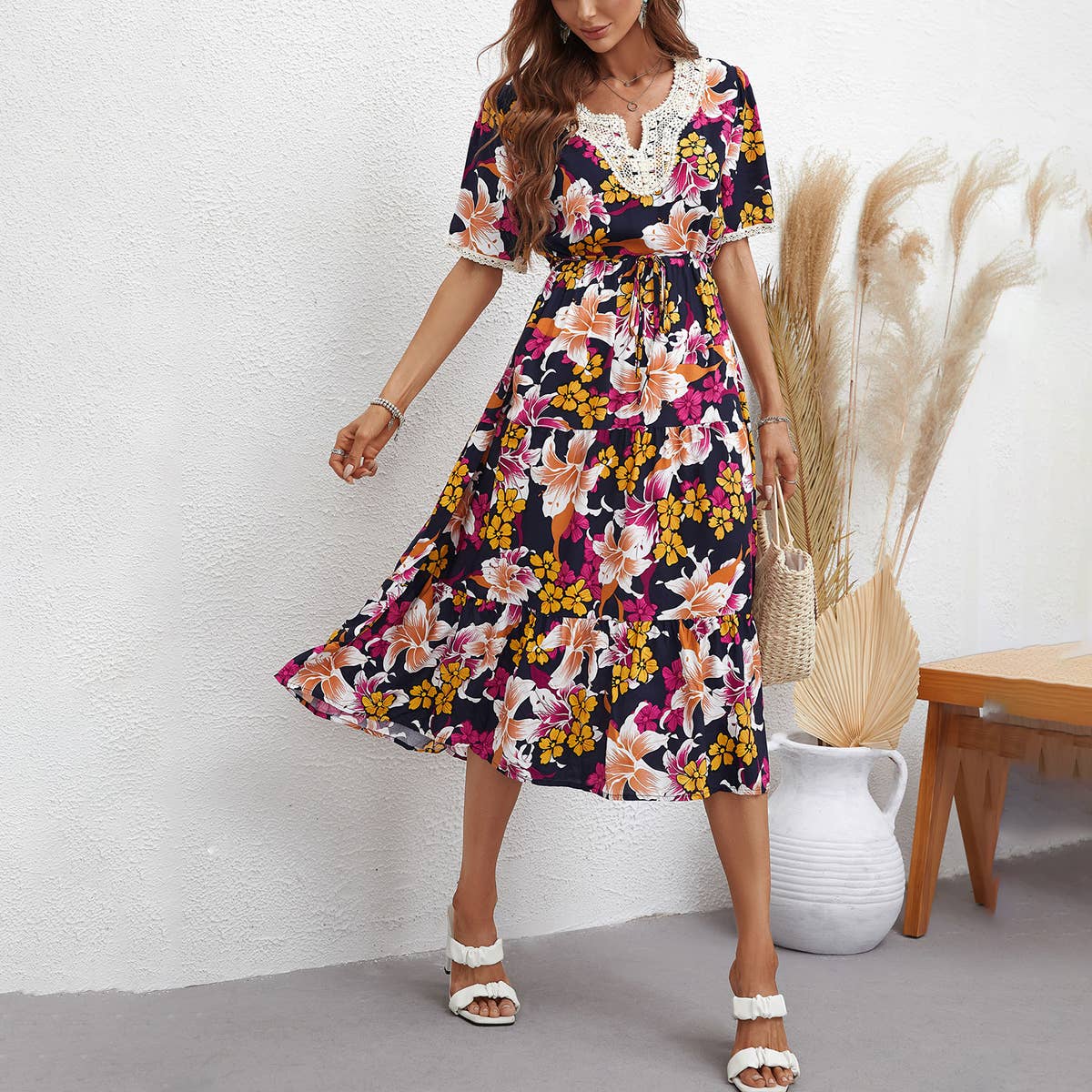 FASHION PRINT SMALL FRESH SHORT-SLEEVED DRESS