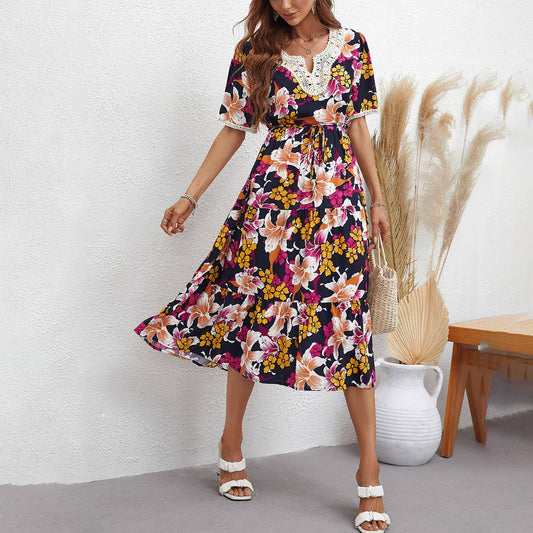 FASHION PRINT SMALL FRESH SHORT-SLEEVED DRESS
