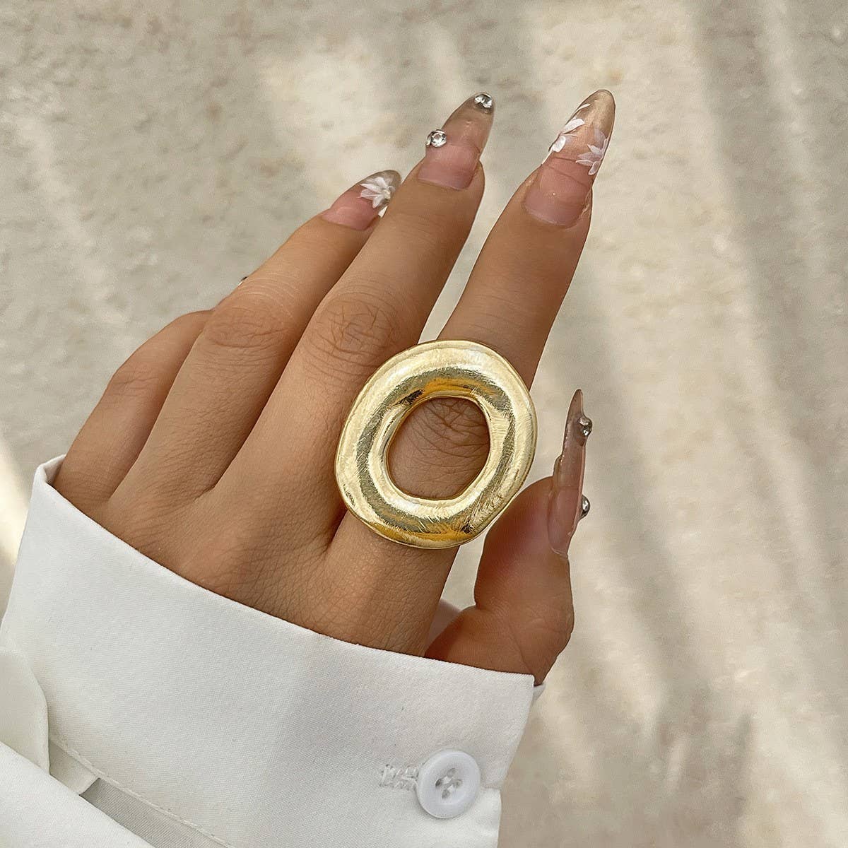 FASHIONABLE METAL IRREGULAR WATER DROP OPEN RING