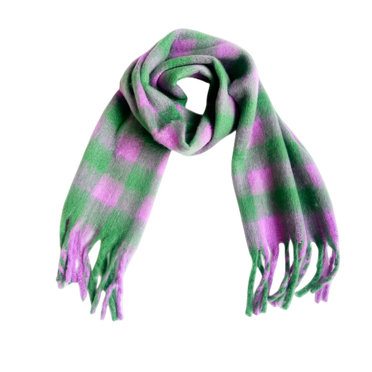 PLAID PATTERN FRINGE TRIM WINTER SCARF_CWASC2691
