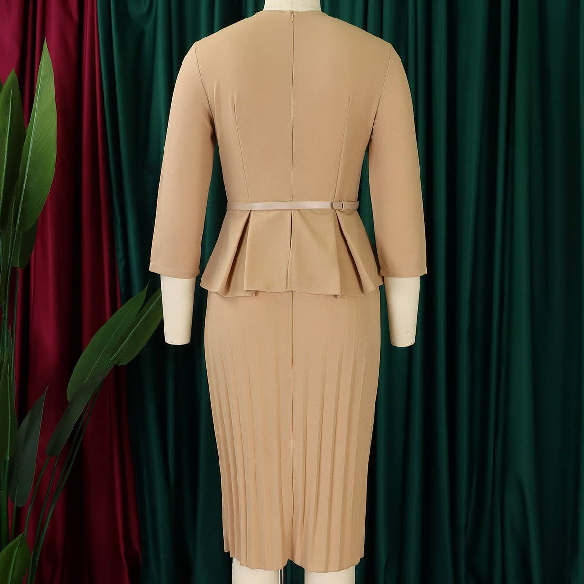 V-NECK RUFFLED HIGH WAIST SLIM COMMUTER DRESS