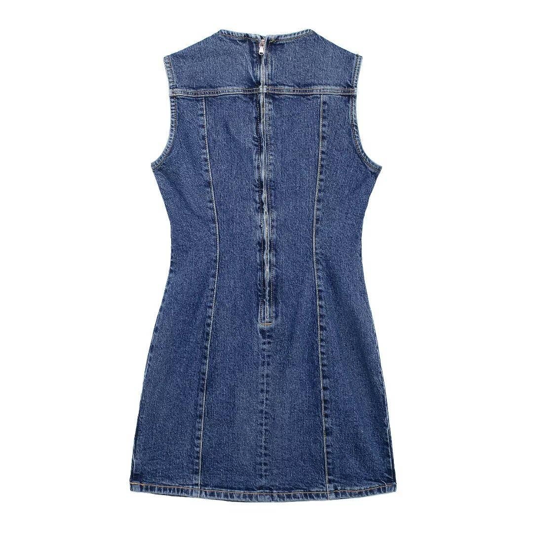 Round-neck versatile short denim dress