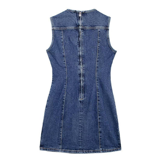Round-neck versatile short denim dress