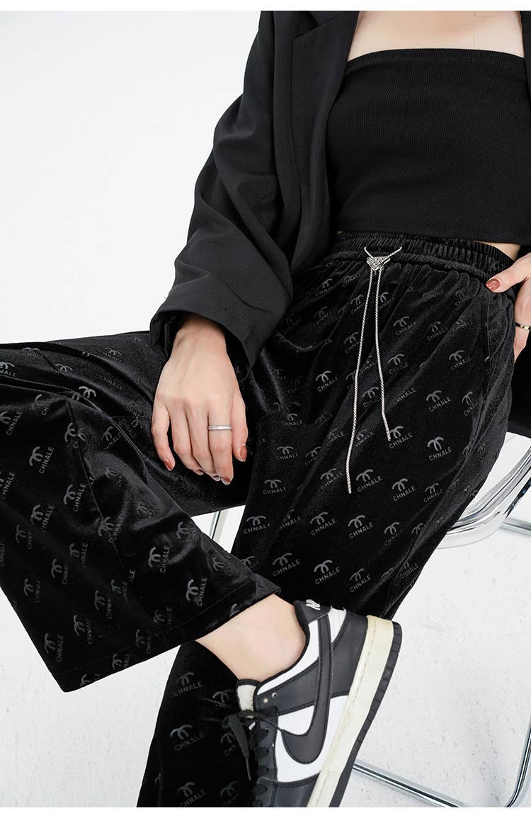 High waist plus velvet thick drapery pants