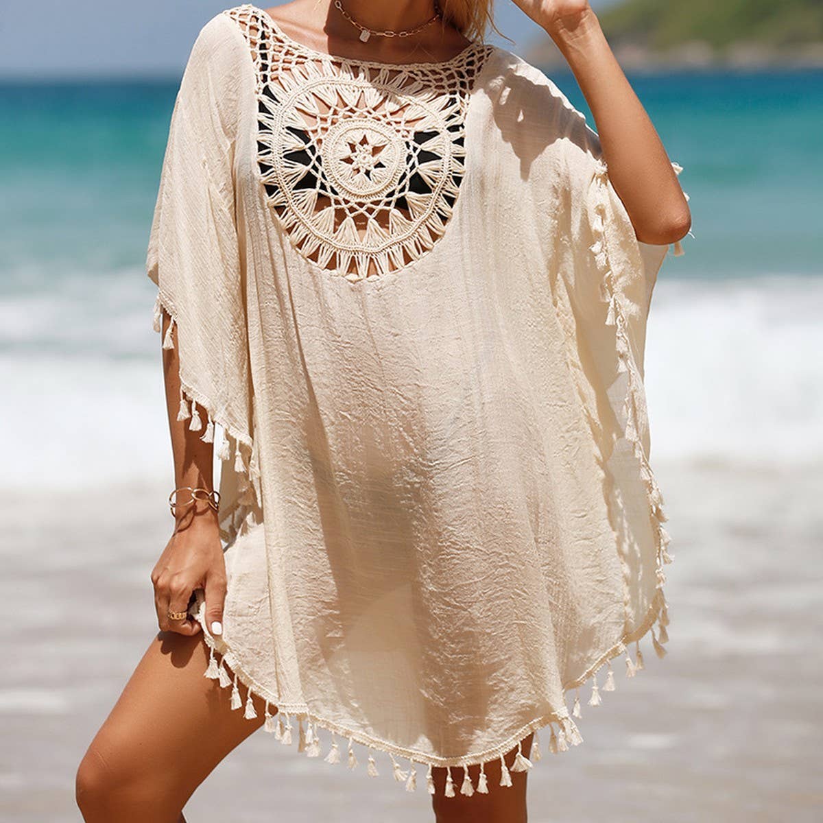 SOLID COLOR STITCHING SEXY BEACH SWIMSUIT COVER UP_CWMW0667