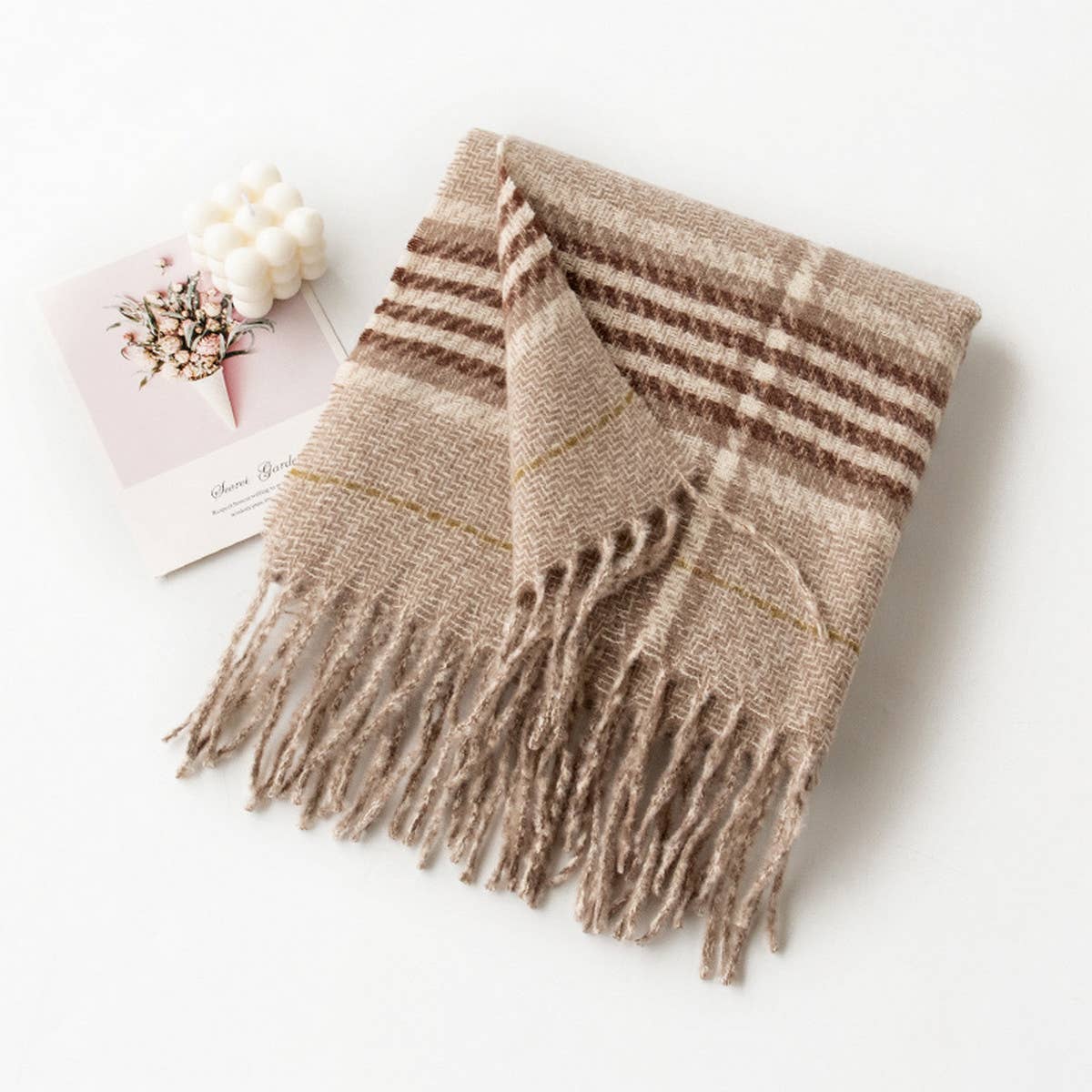 Plaid Tassel Scarf ??Soft Warm Faux Cashmere Wrap_CWASC0997