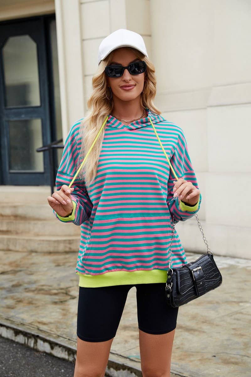 CWOHOL0726_HOODED COLORBLOCK STRIPED POCKET SWEATSHIRT