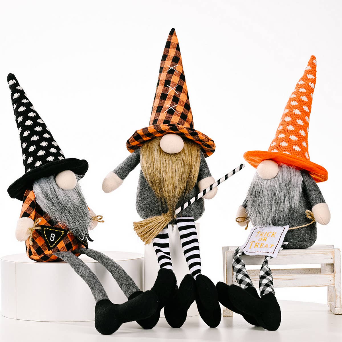HALLOWEEN HANGING LEG DOLL ORANGE HAT ORNAMENTS