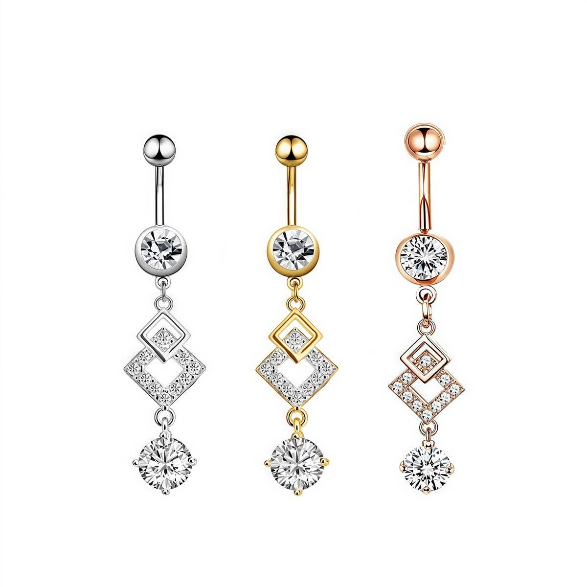 Rhombus CZ Belly Button Ring Piercing Jewelry