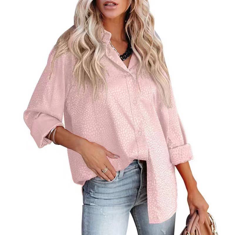 Elegant satin gravel pattern long-sleeved shirt