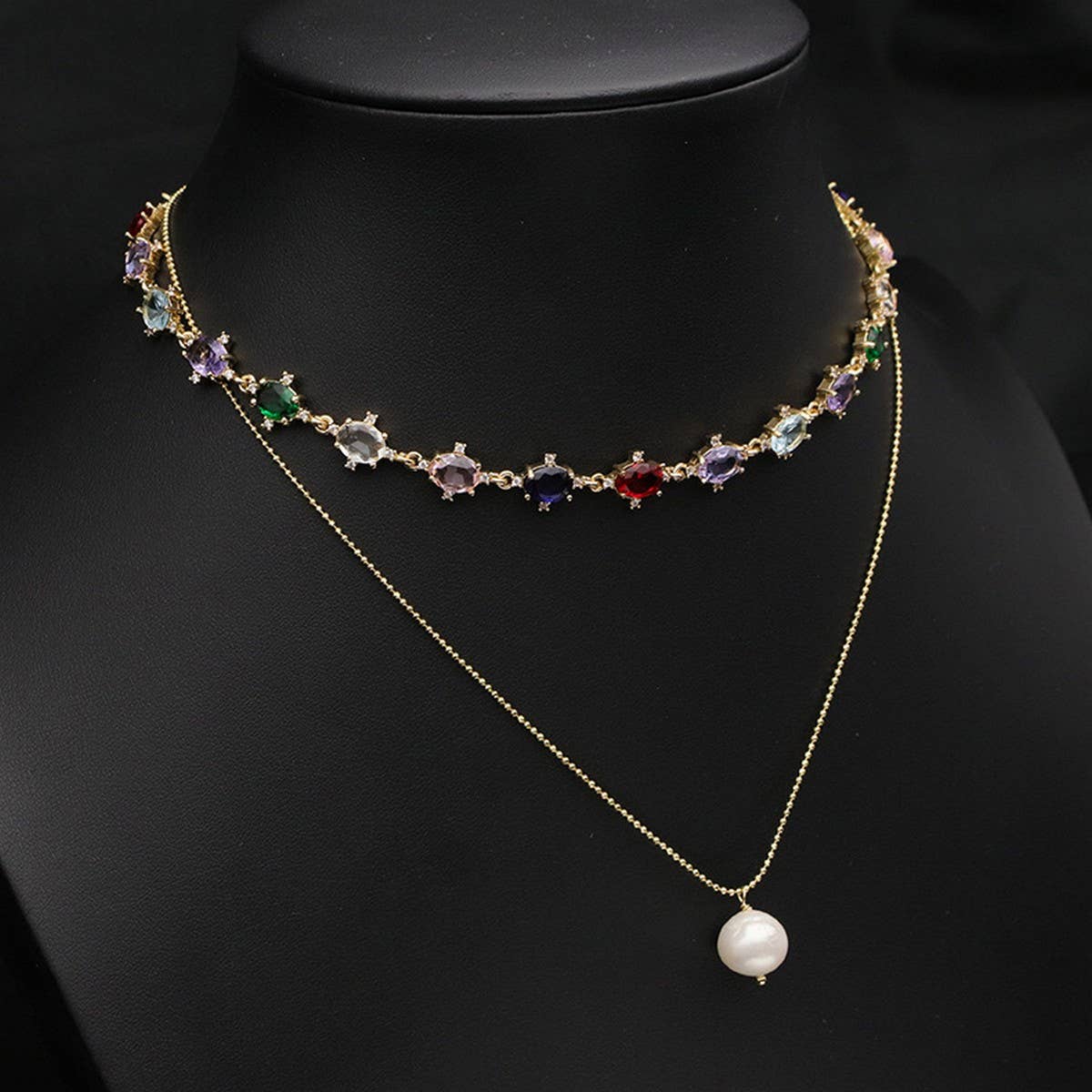 HIGH-GRADE MULTI-LAYER ZIRCON PEARL NECKLACE