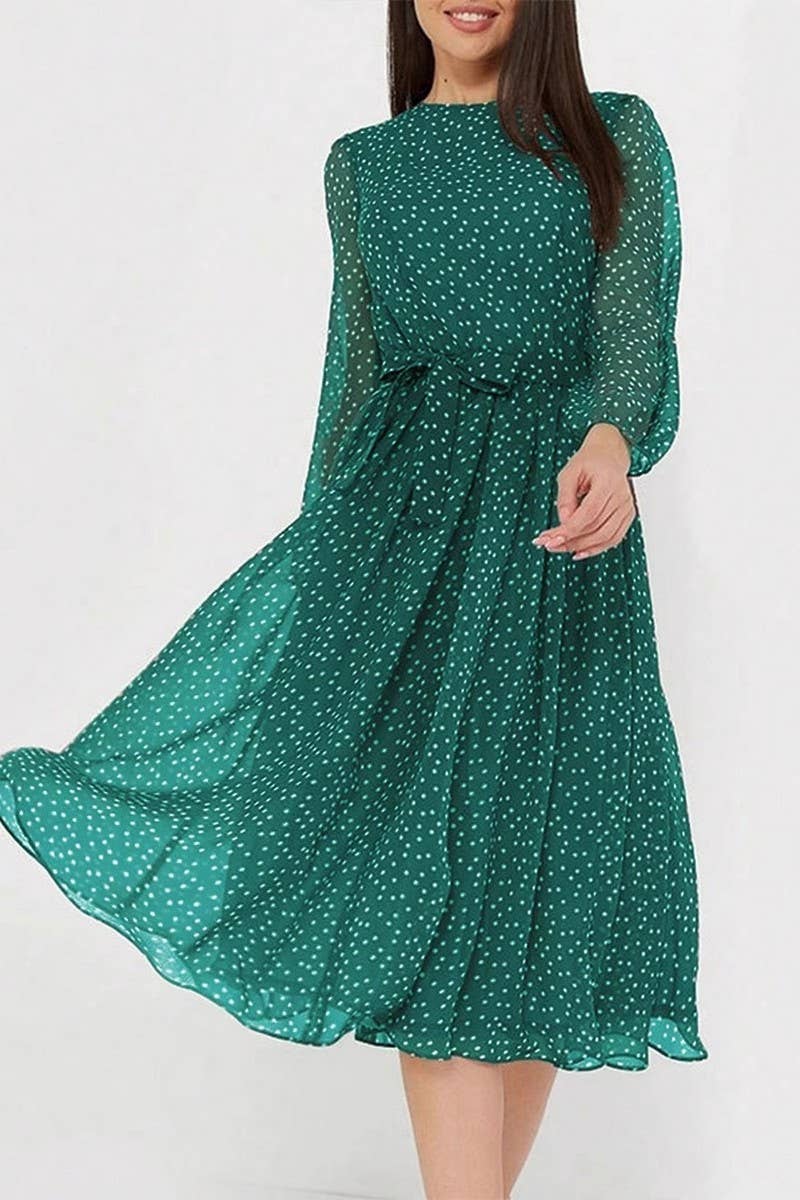 CWDMD5339_HOLIDAY CASUAL STYLE FLORAL TIE WAIST DRESS