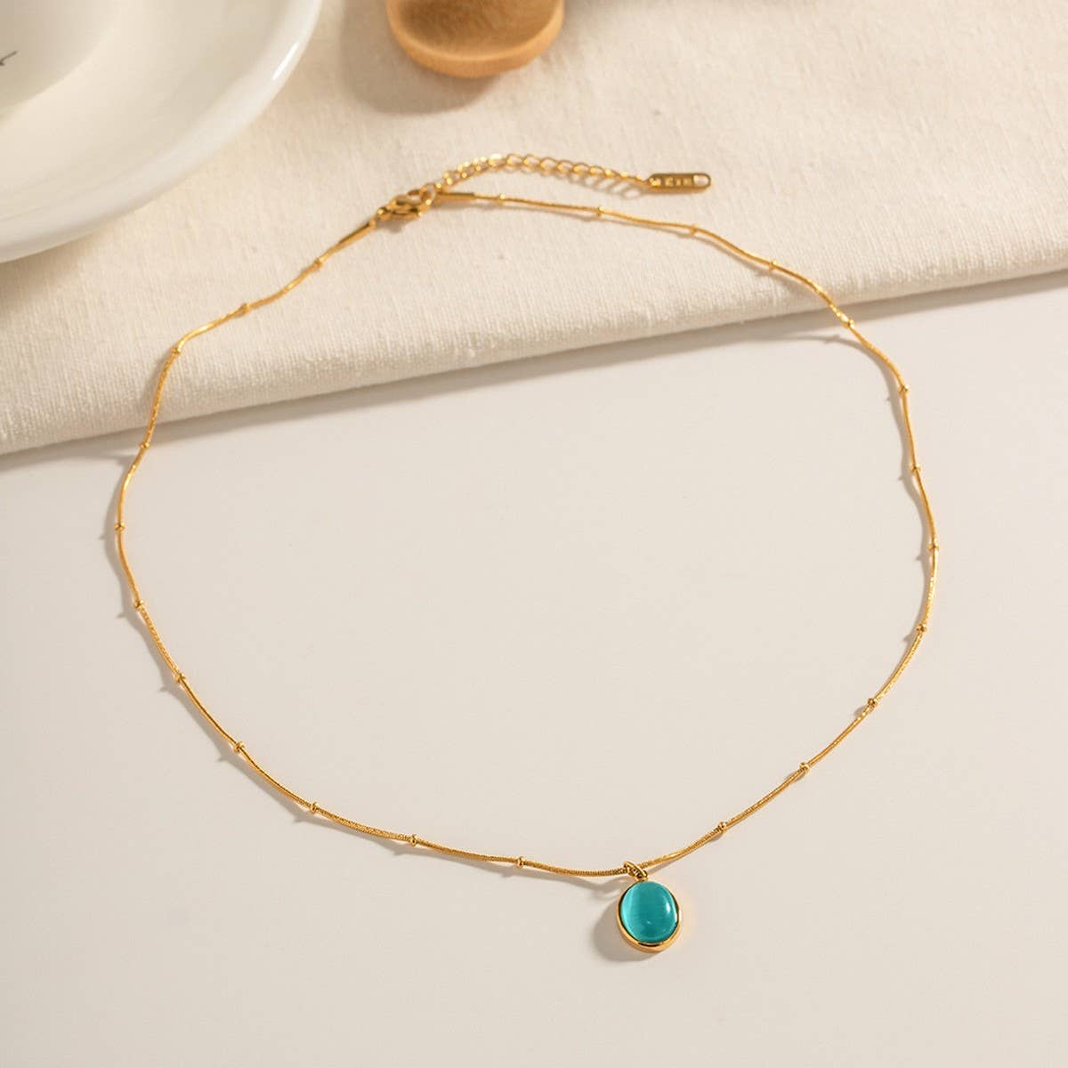 SMALL FRESH CAT'S EYE STONE SIMPLE NECKLACE_CWAJE1423
