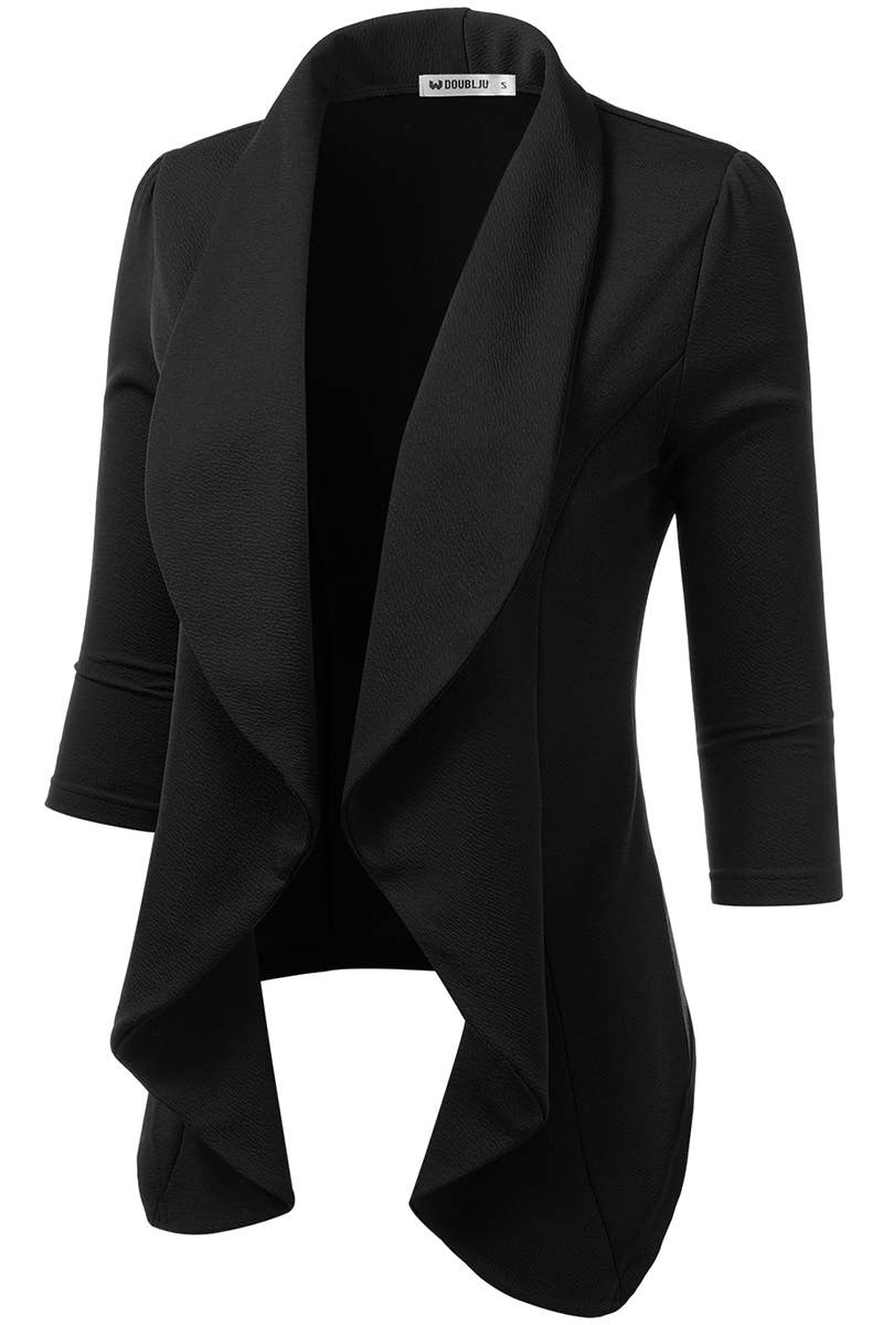 CWOBL089_Casual Work 3/4 Sleeve Open Front Blazer