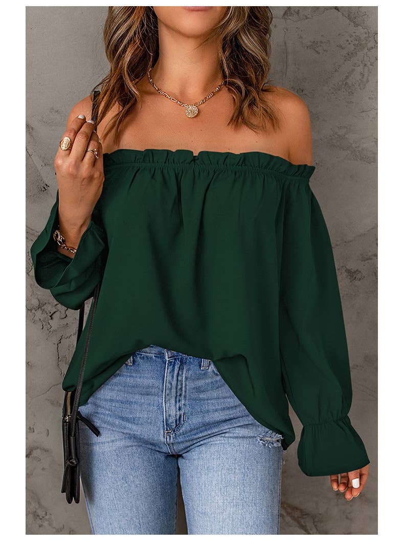 Solid-color pullover sexy off-the-shoulder shirt