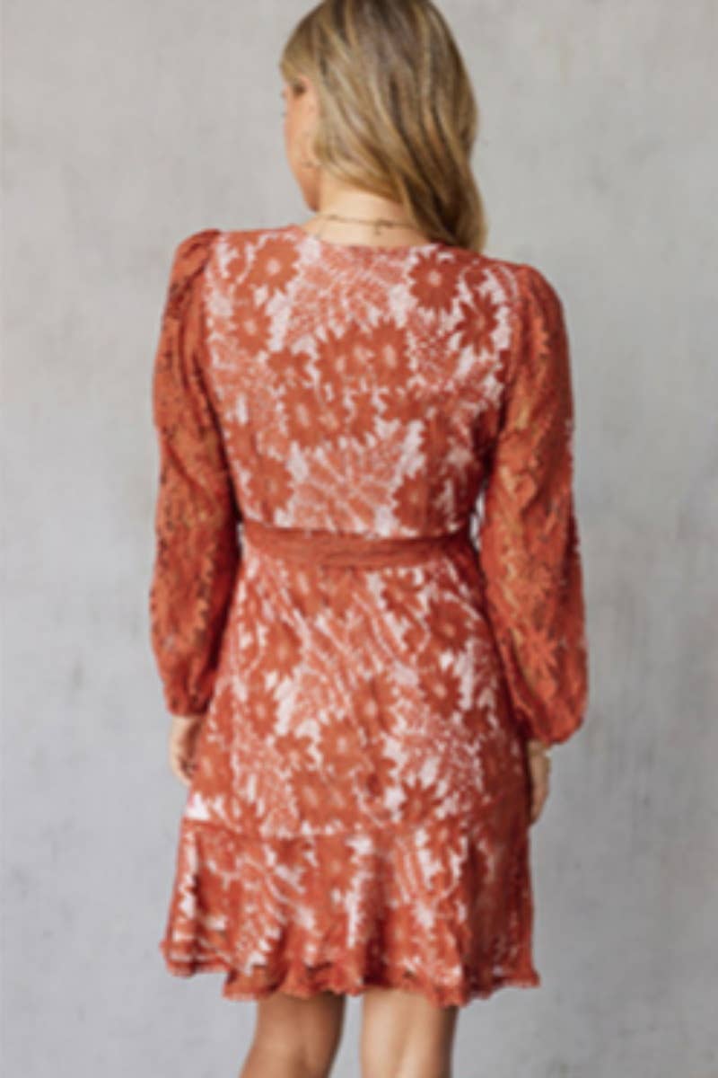 CWDSD6589_LACE DEEP V PATCHWORK LACE-UP DRESS SHORT