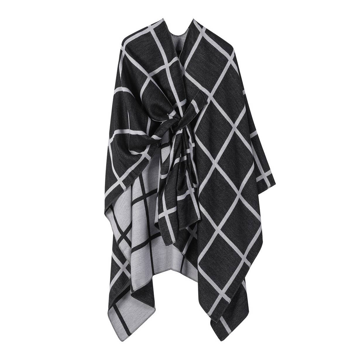 SIDE-STRAP SHAWL PLAID SLIT CAPE WARM SCARF